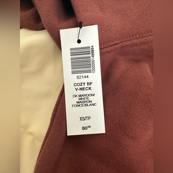 ARTIZIA NWT - TNA Cozy Fleece Boyfriend V-Neck Sweatshirt Burgundy - XS - Picture 4 of 5